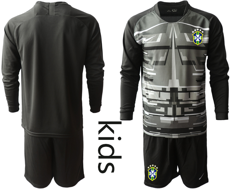 Youth 2020-2021 Season National team Brazil goalkeeper Long sleeve black Soccer Jersey